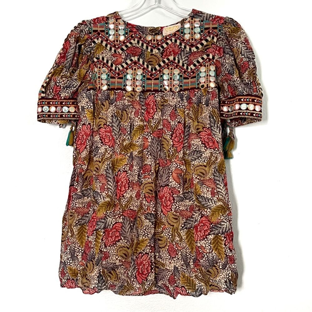 Anthropologie Verb by Pallavi‎ Singhee Floral Embroidered Tunic Top - XSmall